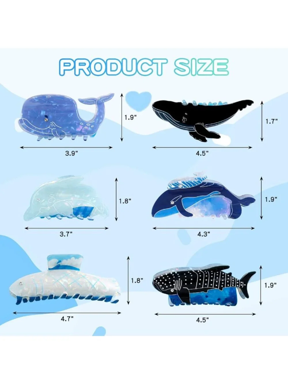 Cute Sea Animal Hair Clips Set | Large Ocean Claw Clips for Thick/Thin Hair